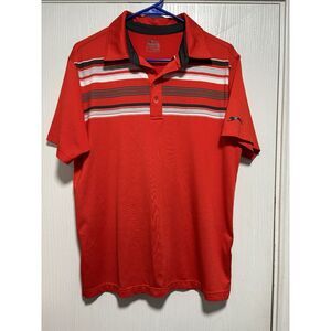 Slazenger Polo Shirt Tennis Golf Red Striped Short Sleeve Wicking Breathable Med